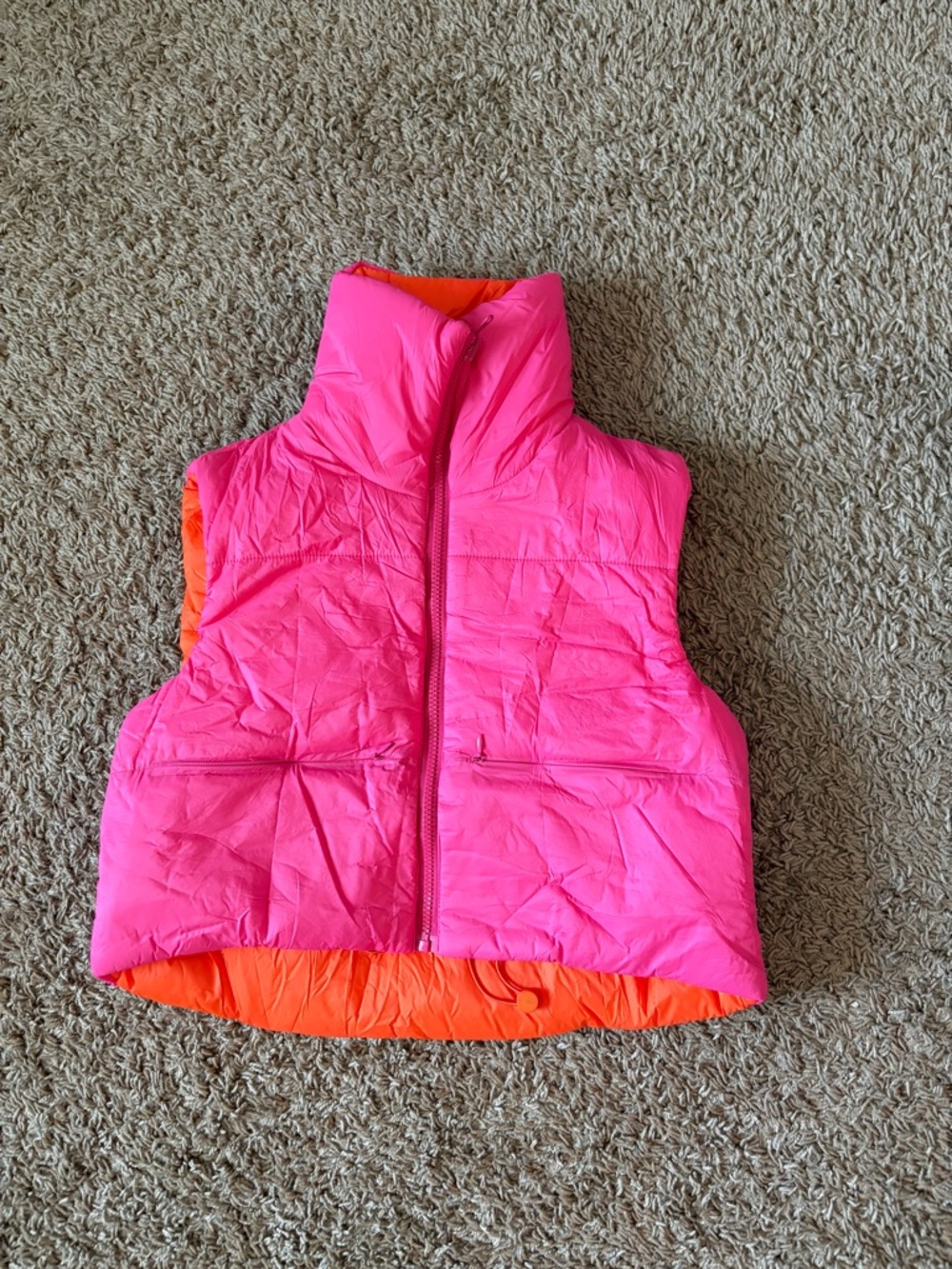 Woman’s Adult Pink and orange puffer vest Size S #puffer #outdoor